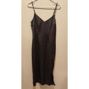 Abercrombie & Fitch Black Ditsy Floral V-Neck Sleeveless Satin Midi Dress Size S